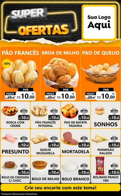 Modelo de Encarte para Encarte Grande com o tema Super Ofertas para Padaria