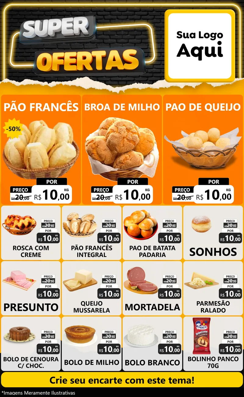 Modelo de Encarte para Encarte Grande com o tema Super Ofertas para Padaria
