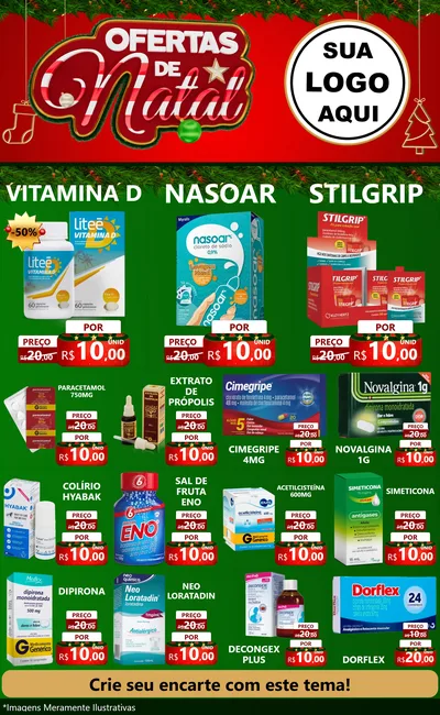 Modelo de Encarte para Encarte Grande com o tema Ofertas de Natal para Farmácia