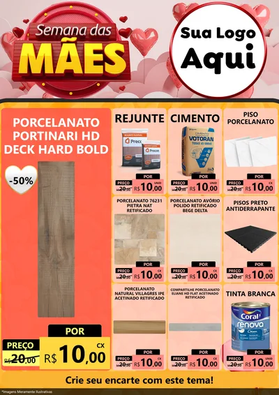 Modelo de Encarte para Encarte A4 Vertical com o tema Semana das Mães para Pisos e revestimentos