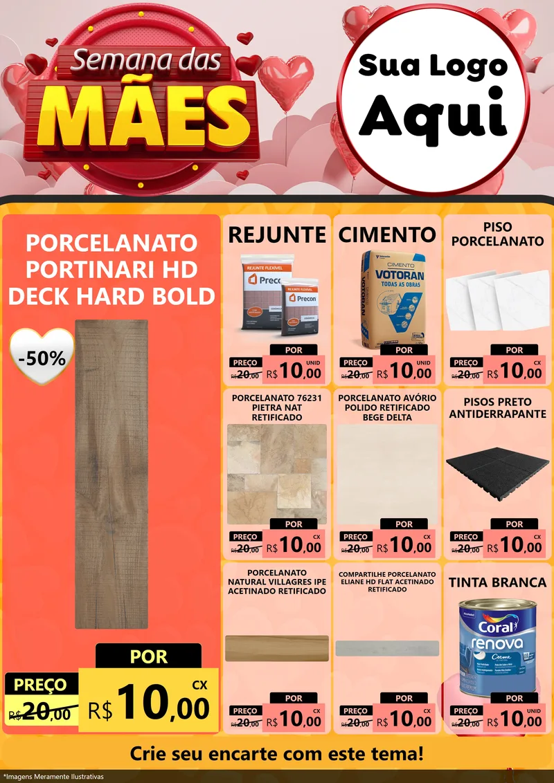 Modelo de Encarte para Encarte A4 Vertical com o tema Semana das Mães para Pisos e revestimentos