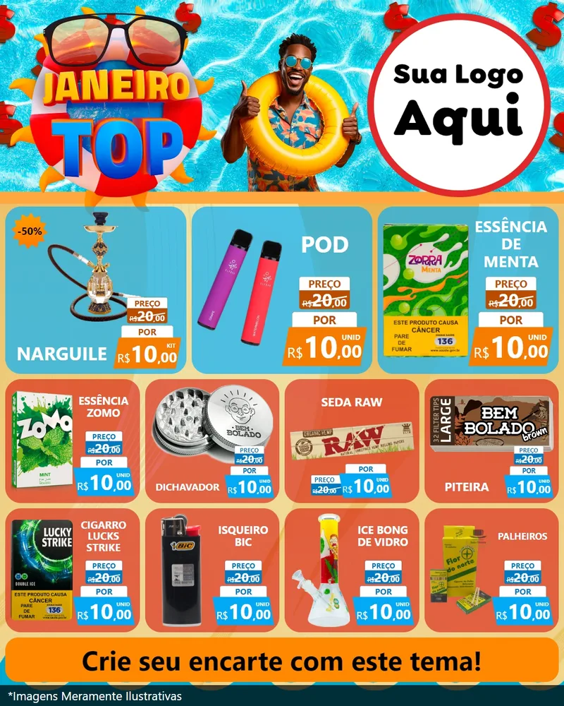 Modelo de Rede Social para Feed Instagram com o tema Janeiro Top para Tabacaria