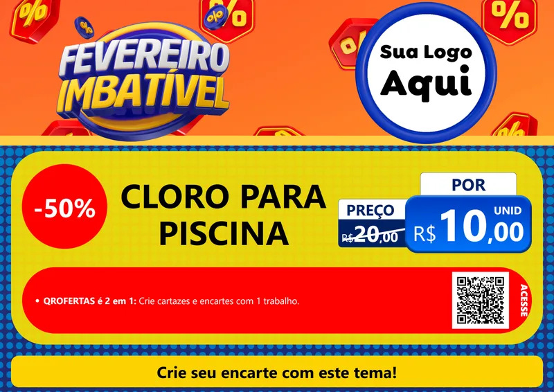 Modelo de Cartaz para Cartaz A4 Horizontal com o tema Fevereiro Imbatível para Produtos para Piscina