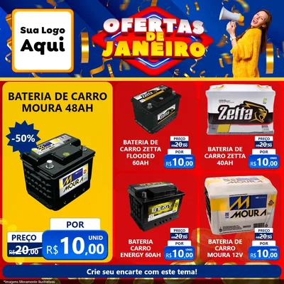 Modelo de Rede Social para Feed Facebook com o tema Ofertas de Janeiro para Baterias Elétricas