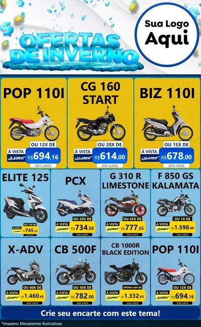 Modelo de Encarte para Encarte Grande com o tema Ofertas de Inverno para Concessionaria de Motos