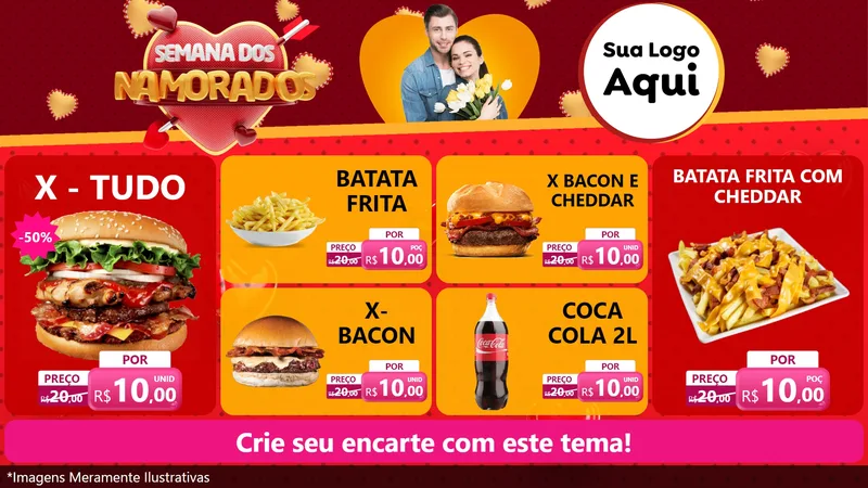 Modelo de TV para TV Horizontal com o tema Semana dos Namorados para Hamburgueria