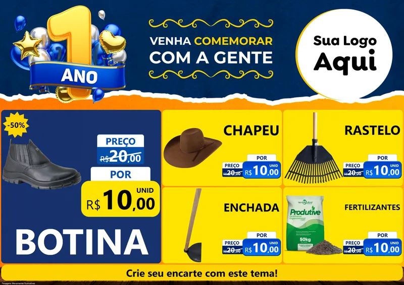 Modelo de Encarte para Encarte A4 Horizontal com o tema Um Ano de Aniversário para Agropecuária