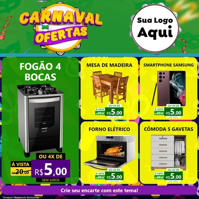 Modelo de Rede Social para Feed Facebook com o tema Carnaval de Ofertas para Móveis e Eletro