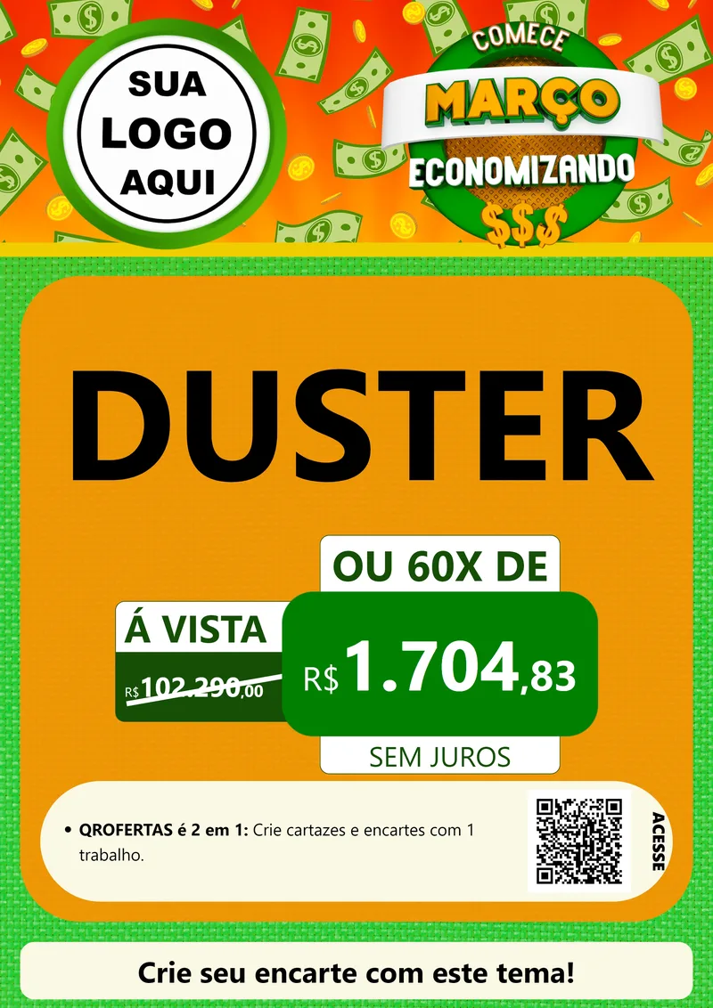 Modelo de Cartaz para Cartaz A4 Vertical com o tema Comece Março Economizando para Concessionaria de Carros