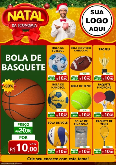 Modelo de Encarte para Encarte A4 Vertical com o tema Natal da Economia para Artigos Esportivos