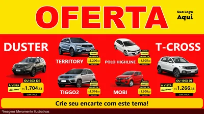 Modelo de TV para TV Horizontal com o tema OFERTA - Vermelho Cartaz para Concessionaria de Carros