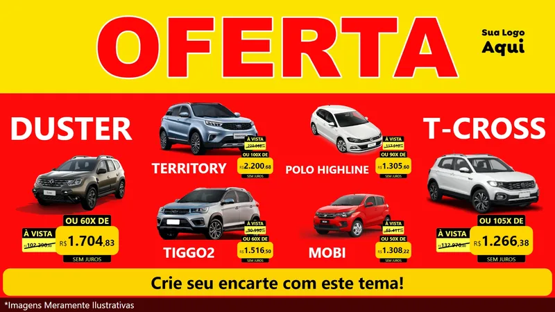 Modelo de TV para TV Horizontal com o tema OFERTA - Vermelho Cartaz para Concessionaria de Carros