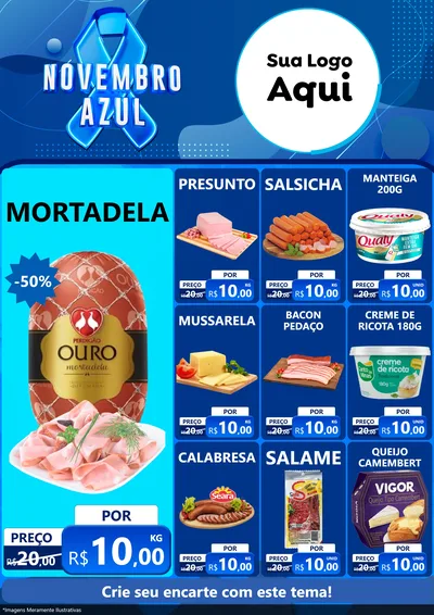 Modelo de Encarte para Encarte A4 Vertical com o tema Novembro Azul para Frios e Laticínios