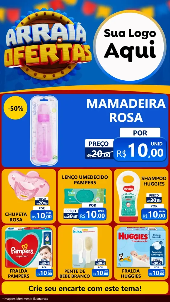 Modelo de Rede Social para Stories com o tema Arraiá de Ofertas - Junina para Bebês