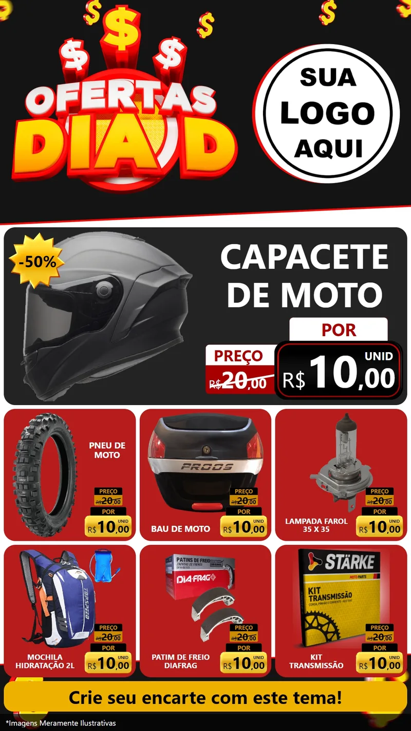 Modelo de Rede Social para Stories com o tema Ofertas Dia D para Moto peças