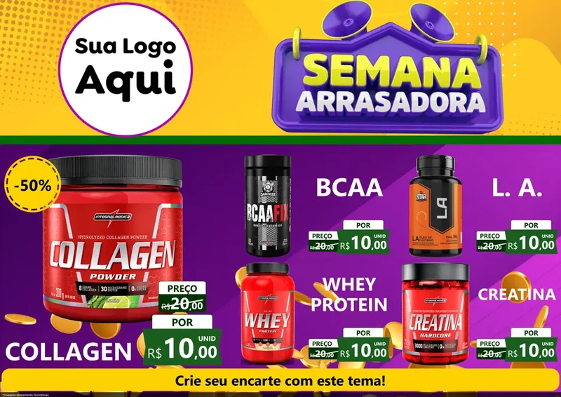 Modelo de Encarte para Encarte A4 Horizontal com o tema Semana Arrasadora para Suplementos alimentares