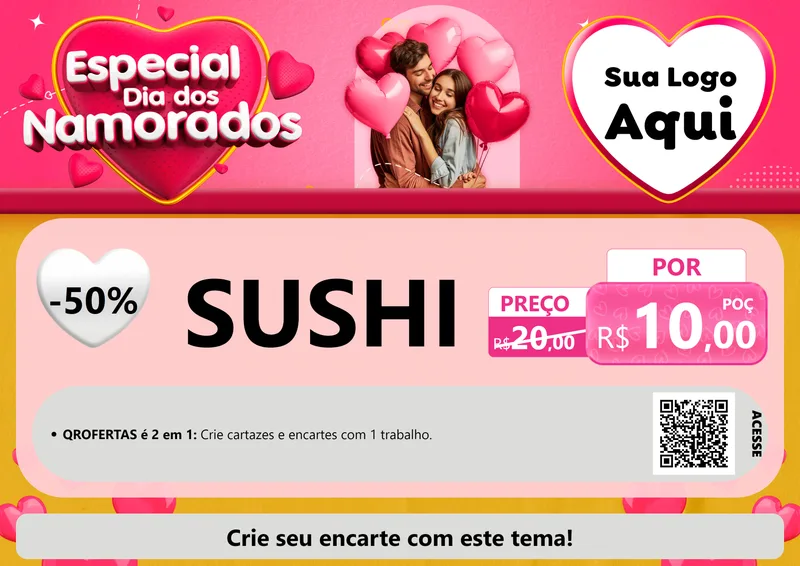 Modelo de Cartaz para Cartaz A4 Horizontal com o tema Especial Dia dos Namorados para Comida japonesa