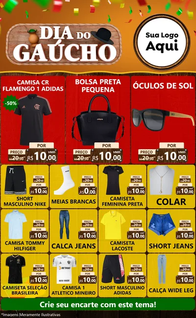 Modelo de Encarte para Encarte Grande com o tema Dia do Gaúcho para Roupas e acessórios