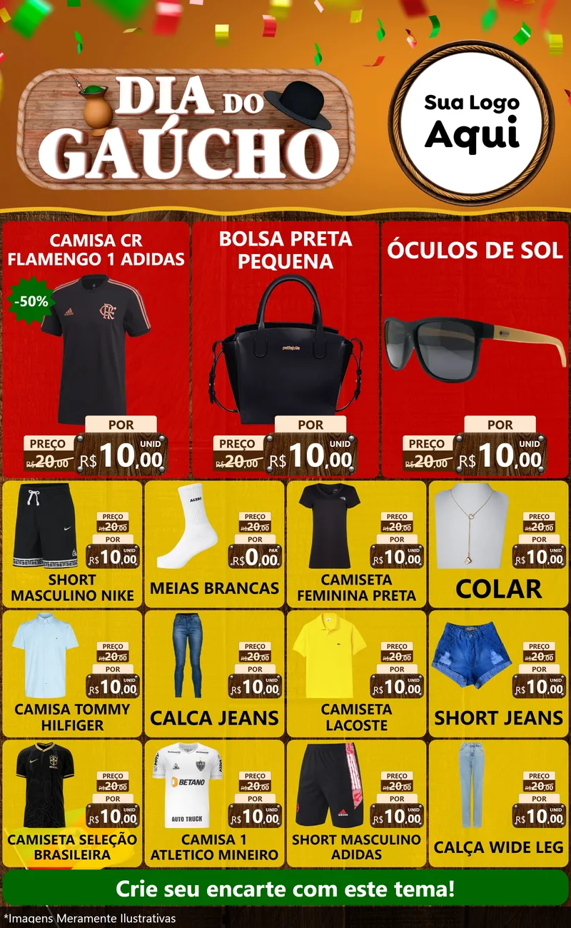Modelo de Encarte para Encarte Grande com o tema Dia do Gaúcho para Roupas e acessórios