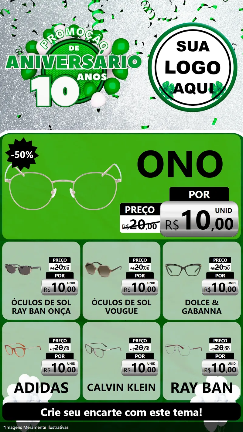 Modelo de Rede Social para Stories com o tema Promoção de Aniversário - 10 Anos para Óticas