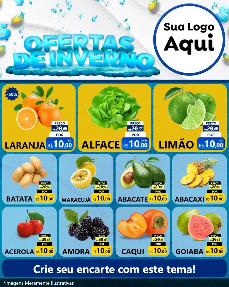 Modelo de Rede Social para Feed Instagram com o tema Ofertas de Inverno para Hortifrúti