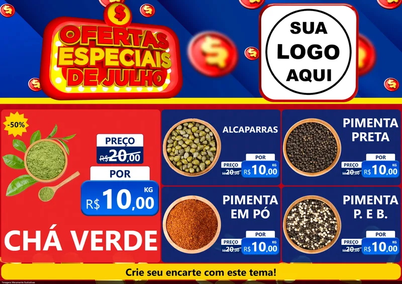Modelo de Encarte para Encarte A4 Horizontal com o tema Ofertas Especiais de Julho para Produtos Naturais
