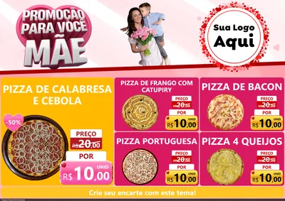 Modelo de Encarte para Encarte A4 Horizontal com o tema Promoção Para Você Mãe para Pizzaria