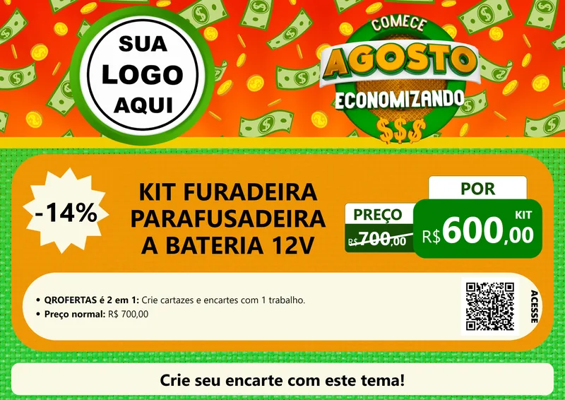 Modelo de Cartaz para Cartaz A4 Horizontal com o tema Comece Agosto Economizando para Maquinas e Ferramentas