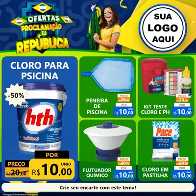 Modelo de Rede Social para Feed Facebook com o tema Ofertas Proclamação da República para Produtos para Piscina