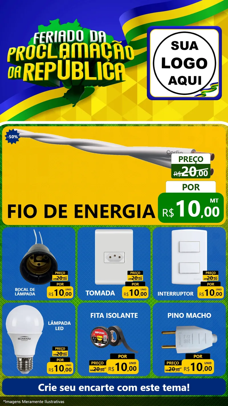 Modelo de Rede Social para Stories com o tema Feriado da Proclamação da República para Materiais Elétricos