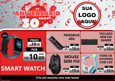 Modelo de Encarte para Encarte A4 Horizontal com o tema Promoção de Aniversário - 30 Anos para Informática