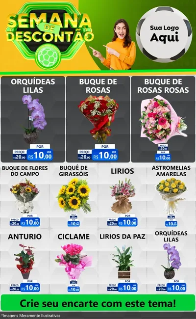 Modelo de Encarte para Encarte Grande com o tema Semana de Descontão - Copa para Floricultura e jardim