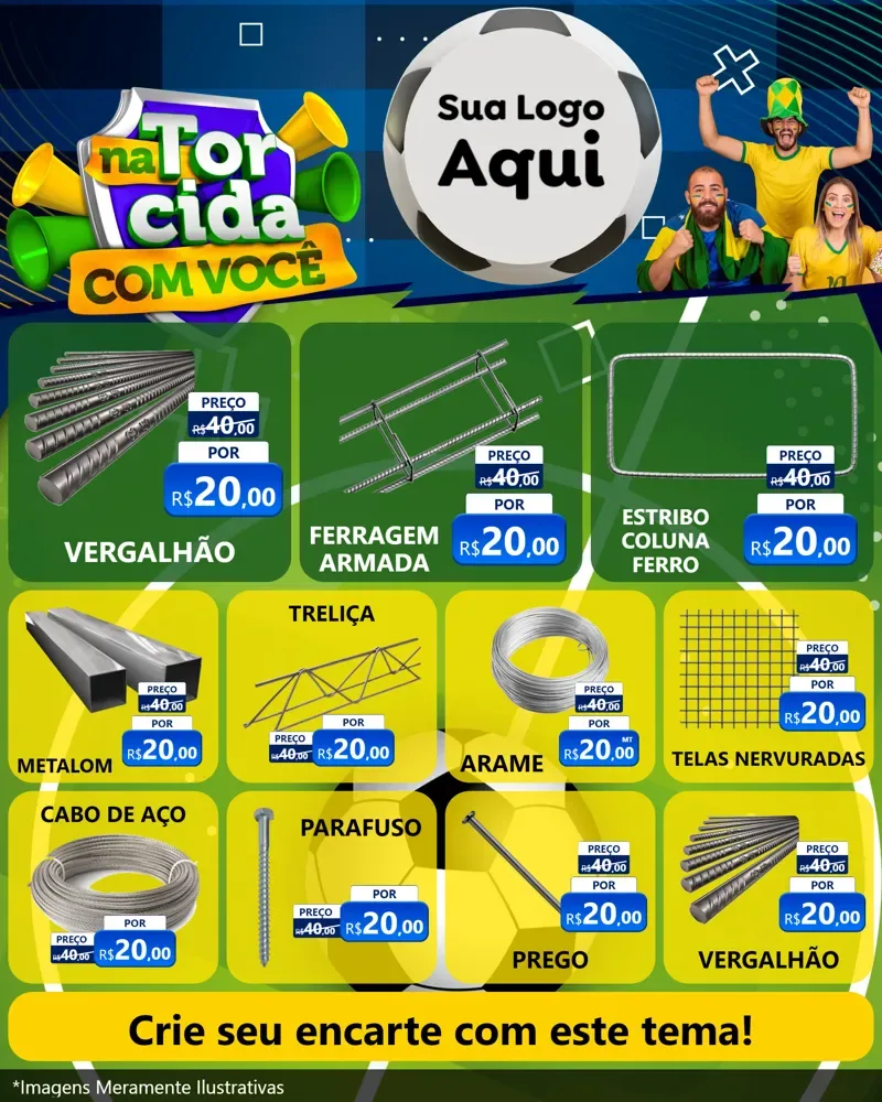 Modelo de Rede Social para Feed Instagram com o tema Na Torcida Com Você - Copa para Ferragens