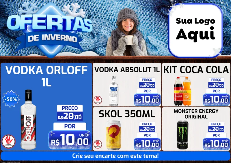 Modelo de Encarte para Encarte A4 Horizontal com o tema Ofertas de Inverno para Distribuidora de bebidas