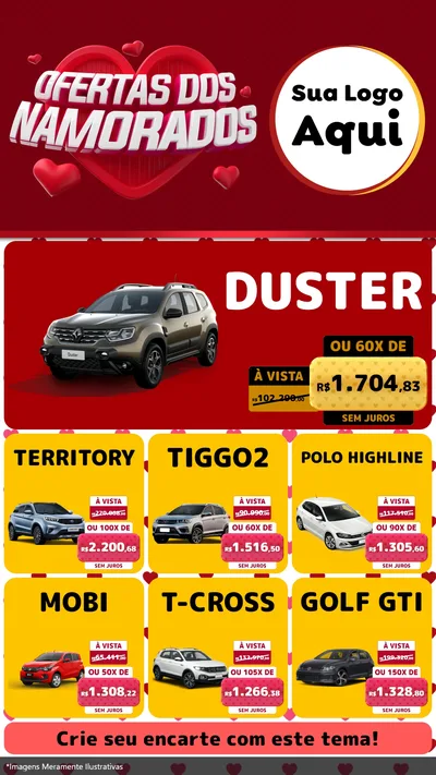 Modelo de Rede Social para Stories com o tema Ofertas Dos Namorados para Concessionaria de Carros