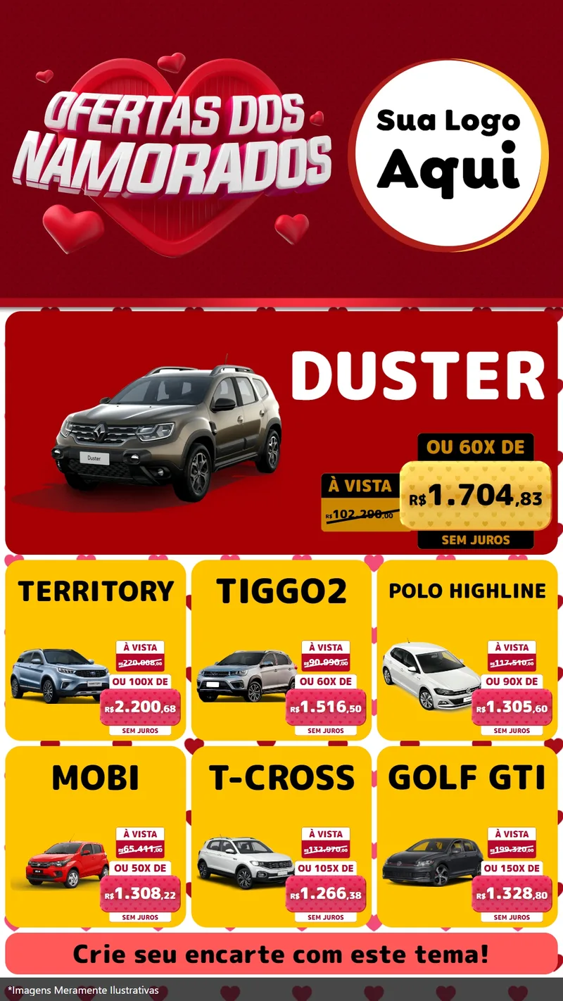 Modelo de Rede Social para Stories com o tema Ofertas Dos Namorados para Concessionaria de Carros