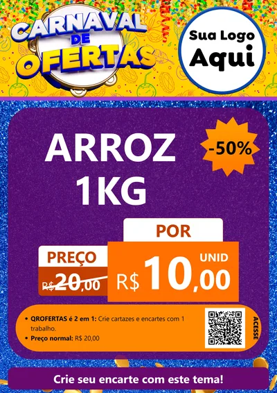 Modelo de Cartaz para Cartaz A4 Vertical com o tema Carnaval de Ofertas para Supermercado