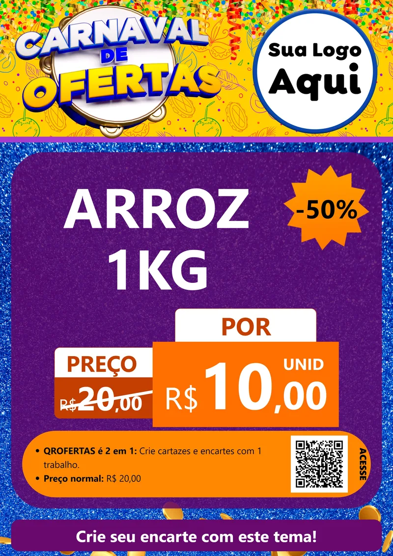 Modelo de Cartaz para Cartaz A4 Vertical com o tema Carnaval de Ofertas para Supermercado