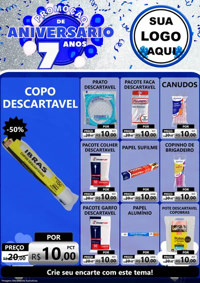 Modelo de Encarte para Encarte A4 Vertical com o tema Promoção de Aniversário - 7 Anos para Embalagens