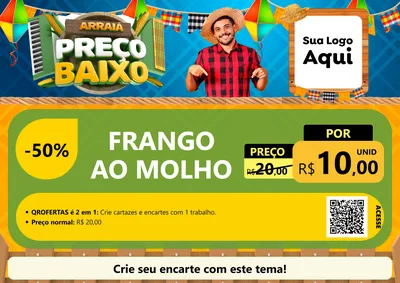 Modelo de Cartaz para Cartaz A4 Horizontal com o tema Arraiá de Preço Baixo - Junina para Restaurante