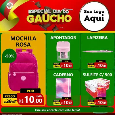 Modelo de Rede Social para Feed Facebook com o tema Especial Dia do Gaúcho para Papelaria