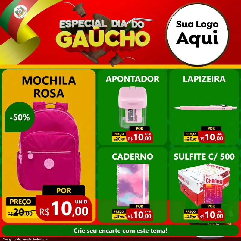 Modelo de Rede Social para Feed Facebook com o tema Especial Dia do Gaúcho para Papelaria