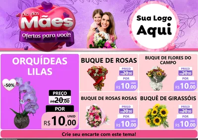 Modelo de Encarte para Encarte A4 Horizontal com o tema Dia das Mães Ofertas para Você! para Floricultura e jardim