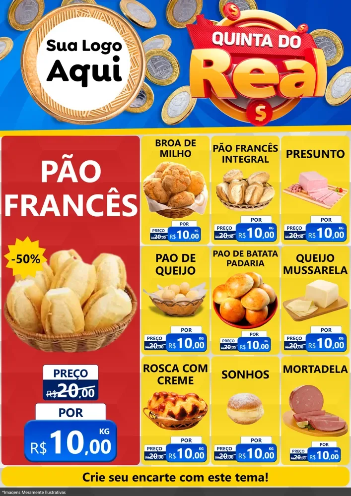 Modelo de Encarte para Encarte A4 Vertical com o tema Quinta do Real para Padaria