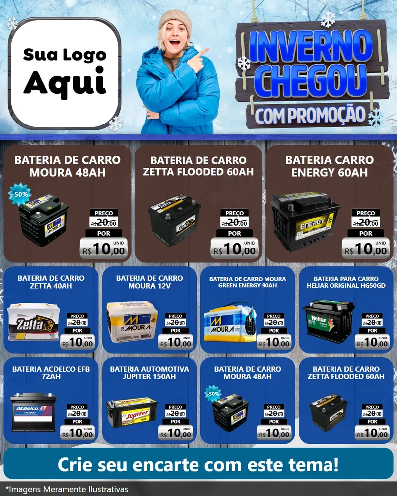 Modelo de Rede Social para Feed Instagram com o tema Inverno Chegou Com Promoção para Baterias Elétricas