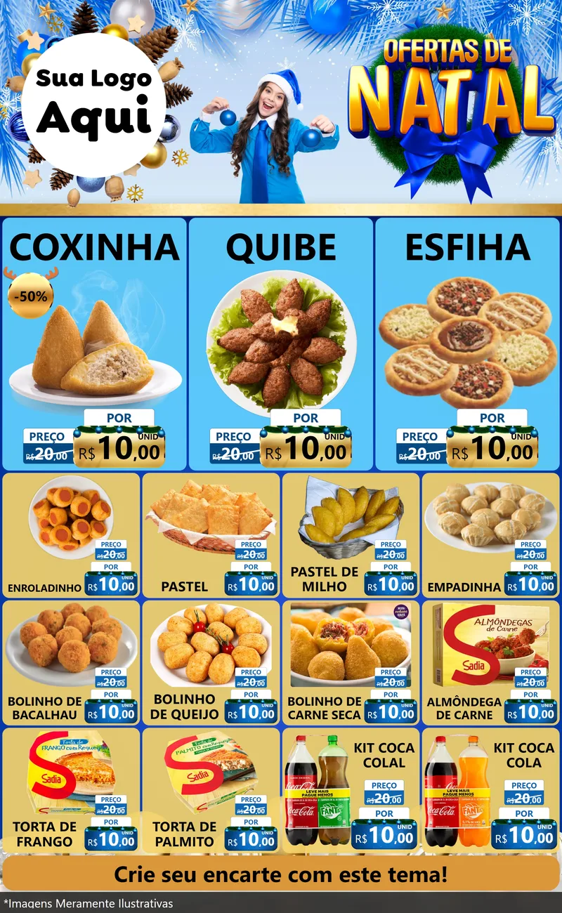 Modelo de Encarte para Encarte Grande com o tema Ofertas de Natal para Salgadaria