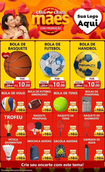 Modelo de Encarte para Encarte Grande com o tema Dia das Mães com Promoção para Artigos Esportivos