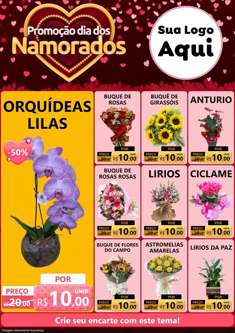 Modelo de Encarte para Encarte A4 Vertical com o tema Promoção Dia Dos Namorados para Floricultura e jardim
