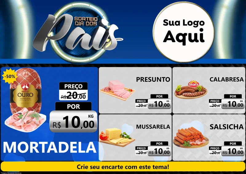 Modelo de Encarte para Encarte A4 Horizontal com o tema Sorteio Dia Dos Pais para Frios e Laticínios