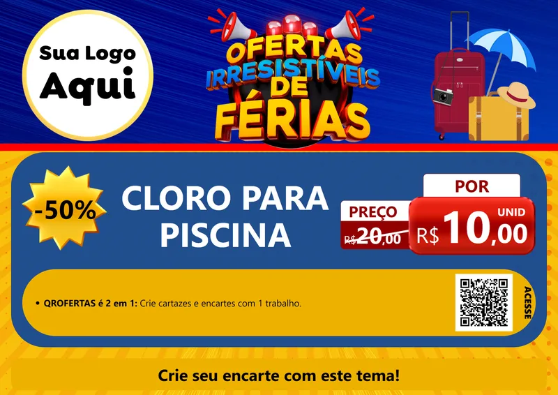 Modelo de Cartaz para Cartaz A4 Horizontal com o tema Ofertas Irresistíveis de Férias para Produtos para Piscina